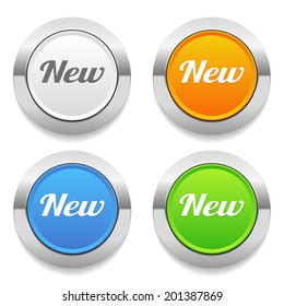 Four color round button with new icon and metallic border