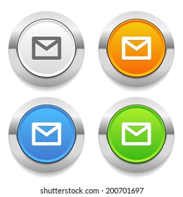 Four color round button with newsletter icon and metallic border