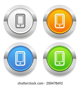 Four color round button with phone icon and metallic border