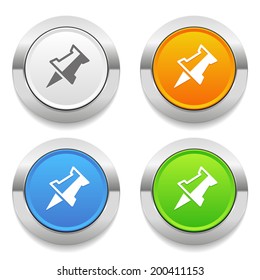 Four color round button with pin icon and metallic border