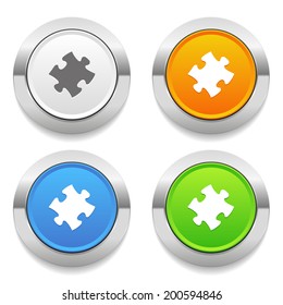 Four color round button with puzzle icon and metallic border