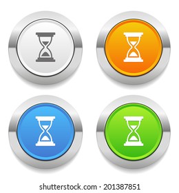 Four color round button with sand-watch icon and metallic border