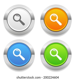 Four color round button with search icon and metallic border