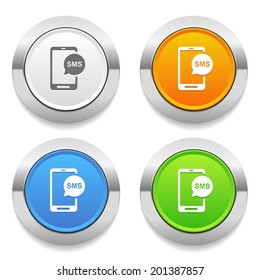 Four color round button with short message icon and metallic border