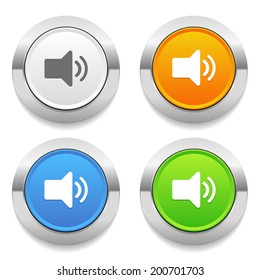 Four color round button with speaker icon and metallic border