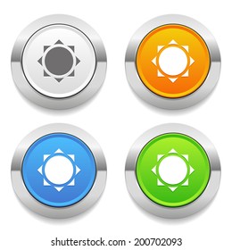 Four color round button with sun icon and metallic border