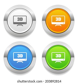 Four color round button with television icon and metallic border