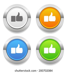 Four color round button with thumb icon and metallic border