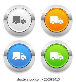 Four color round button with truck icon and metallic border