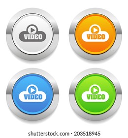 Four color round button with video icon and metallic border