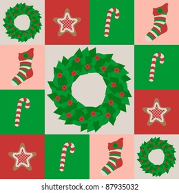 Four color seamless pattern with xmas attributes/Seamless pattern with xmas attributes
