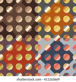 Four color seamless vector patterns with geometric shapes