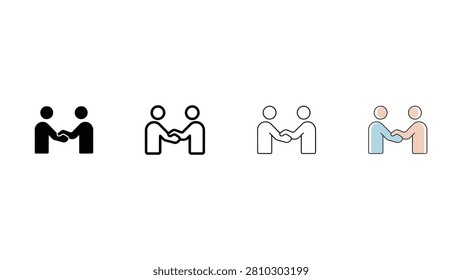 Four color shaking hand. icons in different styles on transparent background