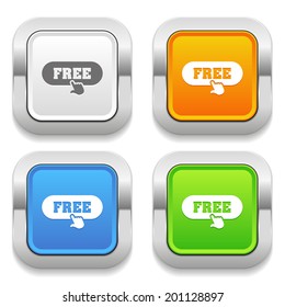 Four color square button with free icon and metallic border