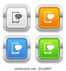 Four color square button with love message icon and metallic border