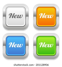 Four color square button with new  icon and metallic border