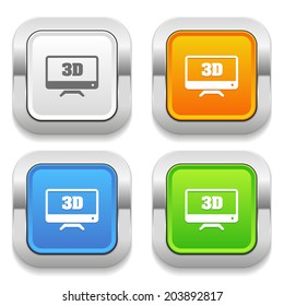 Four color square button with television icon and metallic border