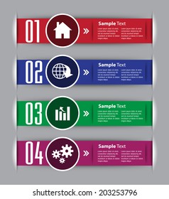 four color text box template for website, label, numbers, icon.