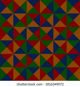 four color triangles. vector seamless pattern. dark repetitive background. fabric swatch. wrapping paper. continuous print. geometric shapes. design element for decor, textile, apparel, phone case