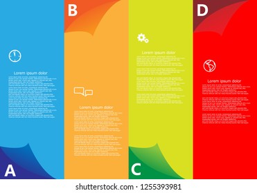 Four color web boxes with a, b, c, d text and icons