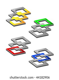 four colored 3 dimensional metallic graphics