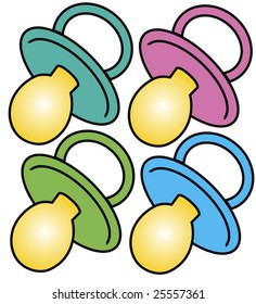 four colored baby soothers