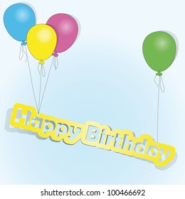 four colored balls rousing words "happy birthday"