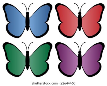 four colored butterflies