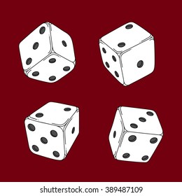 Four colored cartoon-style dice cubes