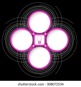 Four colored circular frames for your text and bulb