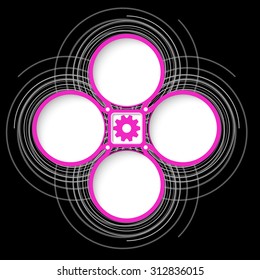 Four colored circular frames for your text and cogwheel