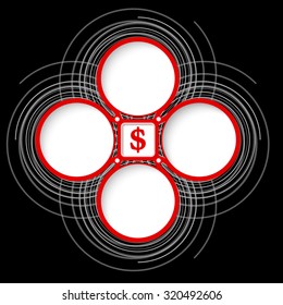 Four colored circular frames for your text and dollar symbol
