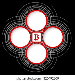 Four colored circular frames for your text and bit coin symbol