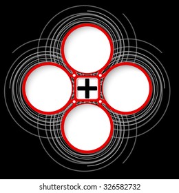 Four colored circular frames for your text and plus symbol