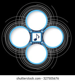 Four colored circular frames for your text and music symbol