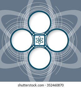 Four colored circular frames for your text and science symbol