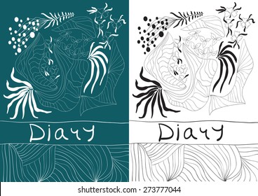 Four colored cover with flowers and stem