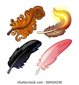 Four colored feather. Vector.