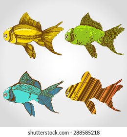 Four colored fictional fish