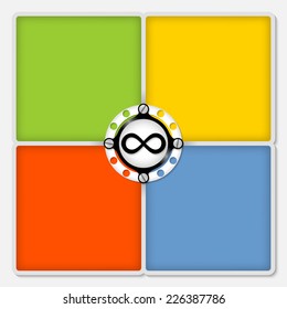 four colored frames for white text and infinity symbol