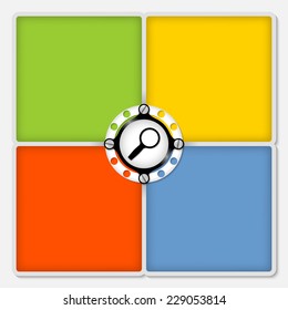 four colored frames for white text and magnifier