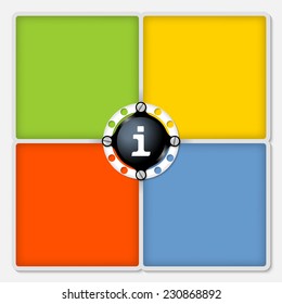 four colored frames for white text and info symbol