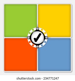 four colored frames for white text and check box