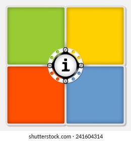 four colored frames for white text and info symbol