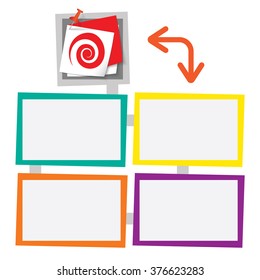 Four colored frames for your text with pushpin and spiral