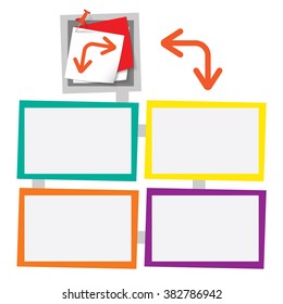 Four colored frames for your text with pushpin and arrows