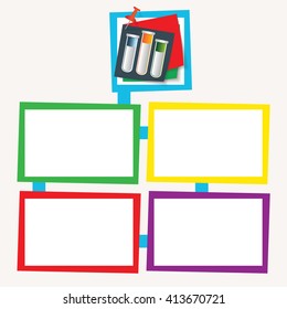 Four colored frames for your text with test tubes
