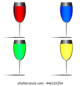 Four colored glasses on a white background