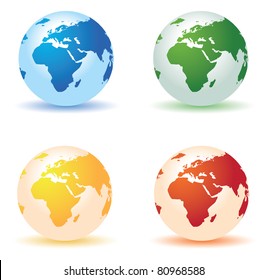 four colored globes