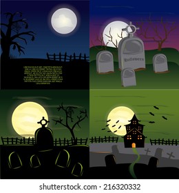 four colored halloween backgrounds with halloween related elements